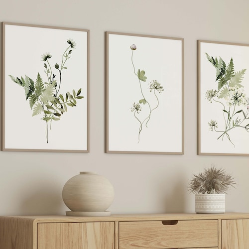 Watercolor Botanical Set of 3 Prints Wall Decor