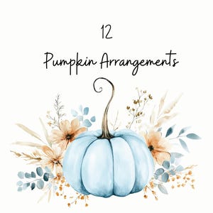 Blue Watercolor Pumpkin Clipart PNG,12 Fall Bouquet Png,Pumpkin Watercolor Clipart Set,Autumn Pumpkins and Flowers Clipart,Instant download