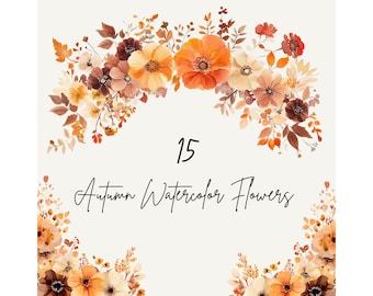 Clipart de flores de otoño en acuarela, ramos y coronas de otoño (descarga digital), uso comercial
