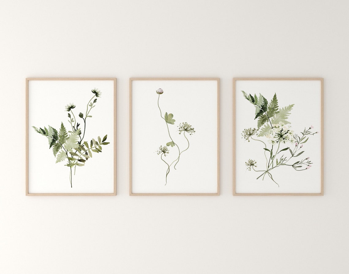 Watercolor Botanical Print Set of 3 Gallery Wall Art - Etsy