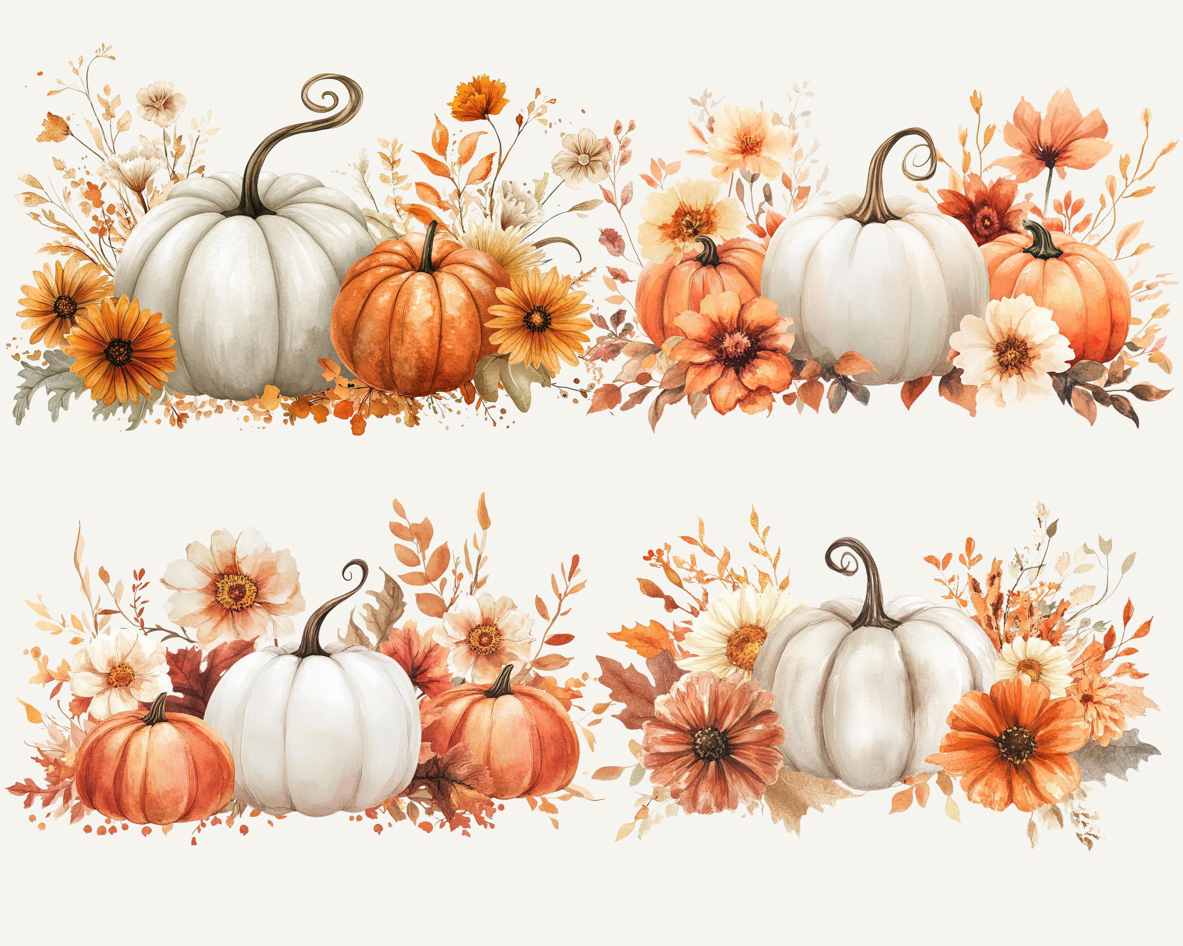 Watercolor Pumpkin Clipart, Autumn Bouquet PNG Set (digital Download ...