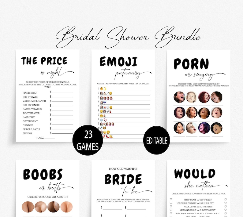 Editable Retro Bridal Shower Game Bundle,black and White Bridal Shower
