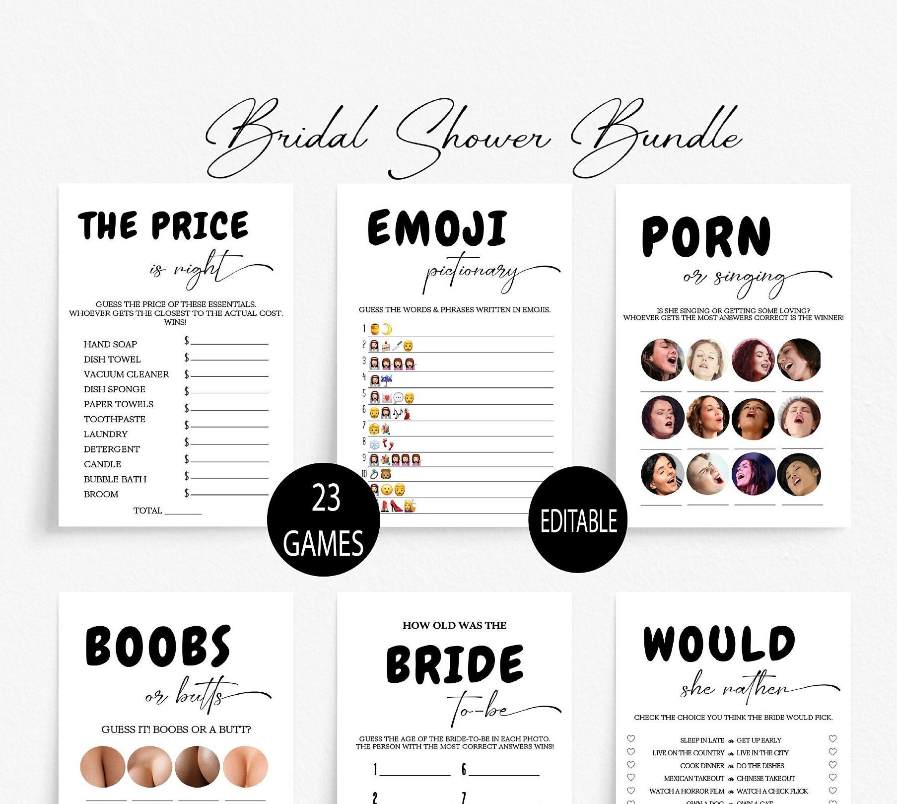 Editable Retro Bridal Shower Game Bundle,black and White Bridal Shower