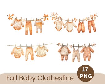 Paquete de imágenes prediseñadas de tendedero de otoño para bebés: Gráficos PNG de otoño (descarga digital)