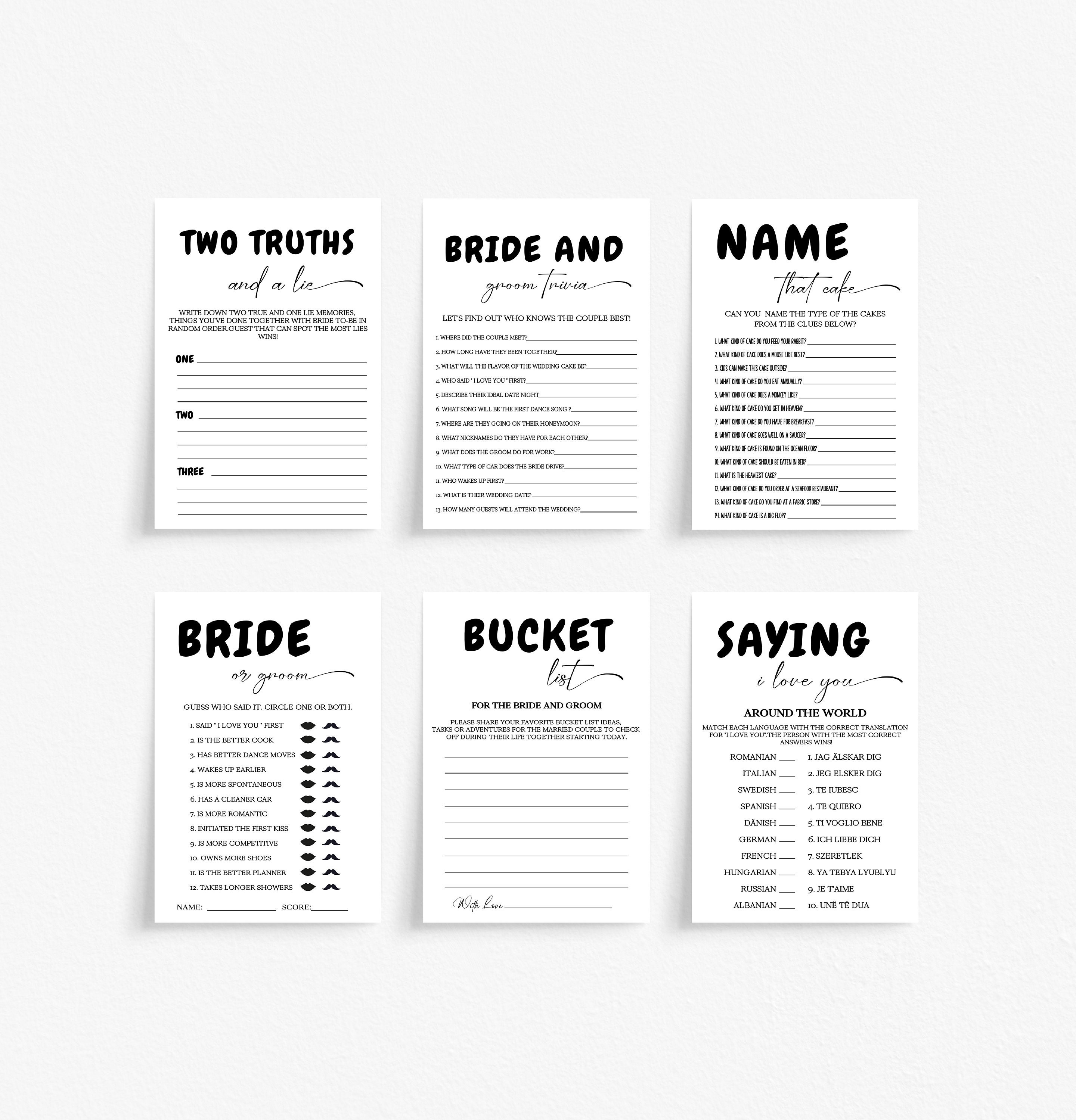 Editable Retro Bridal Shower Game Bundle,black and White Bridal Shower