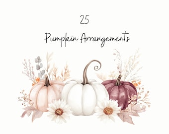 Watercolor Pumpkin Clipart Set,Fall Floral Bouquets PNGs,commercial use