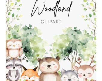 Watercolor Woodland Animal Clipart: Forest Nursery Art (Digital Download)