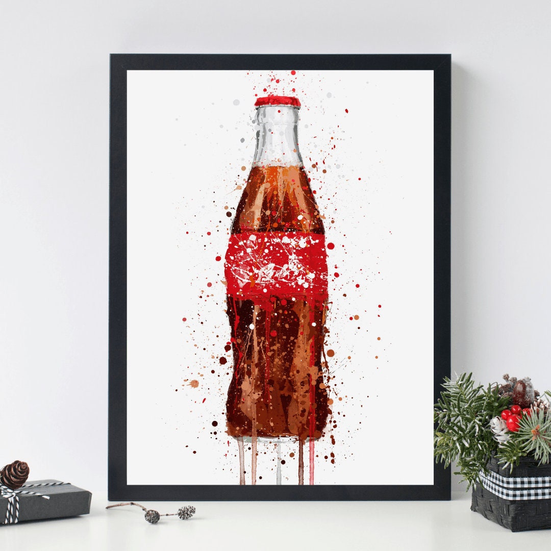 Coca Cola Bottle Watercolour Splash Print Photo Alcohol Artwork For
