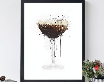 Espresso Martini Cocktail Watercolour Splash Print Photo Alcohol Artwork For Home Decor and Gifts