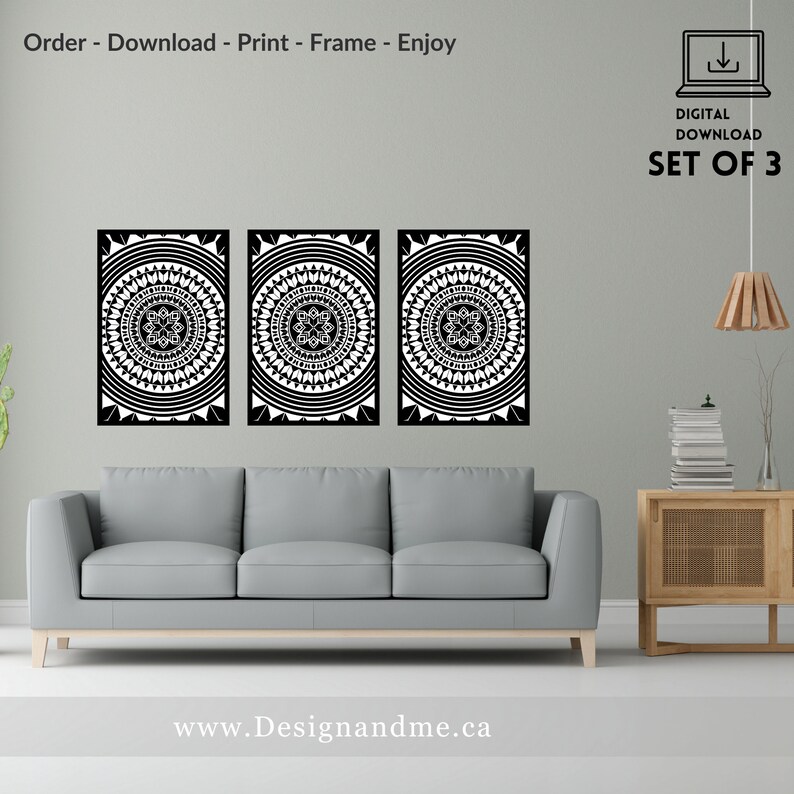 Digital Download Print Set - Modern Gallery Wall Art Set of 3 - Black ...
