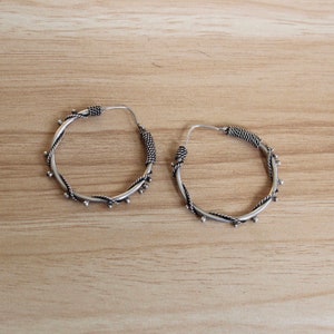 Wrapped and Beaded Hoop Earrings Vintage 925 Sterling Silver
