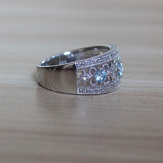 Gorgeous Blue Topaz and Cubic Zirconia Ring - image 4