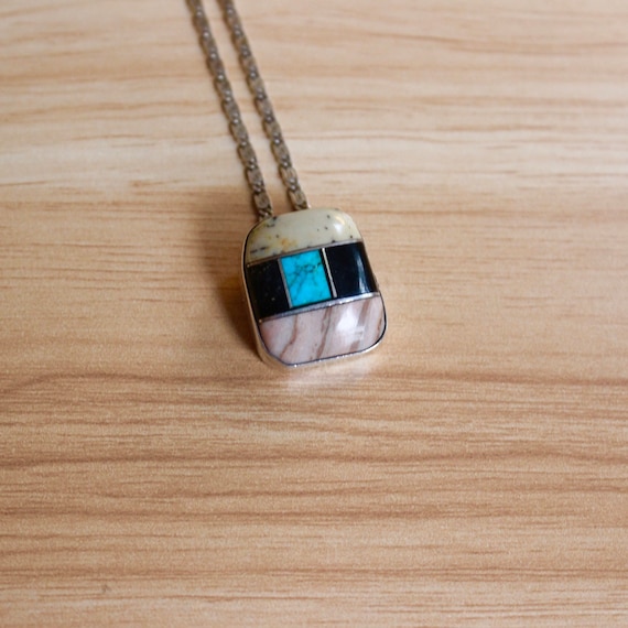 Turquoise, Onyx, and Agate Geometric Necklace - image 1