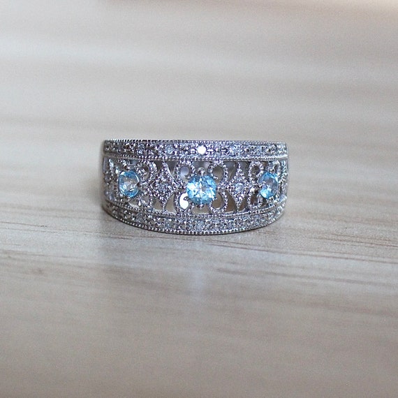 Gorgeous Blue Topaz and Cubic Zirconia Ring - image 1
