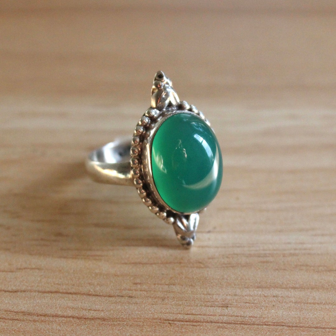 Green Glass Sterling Silver Ring - Etsy