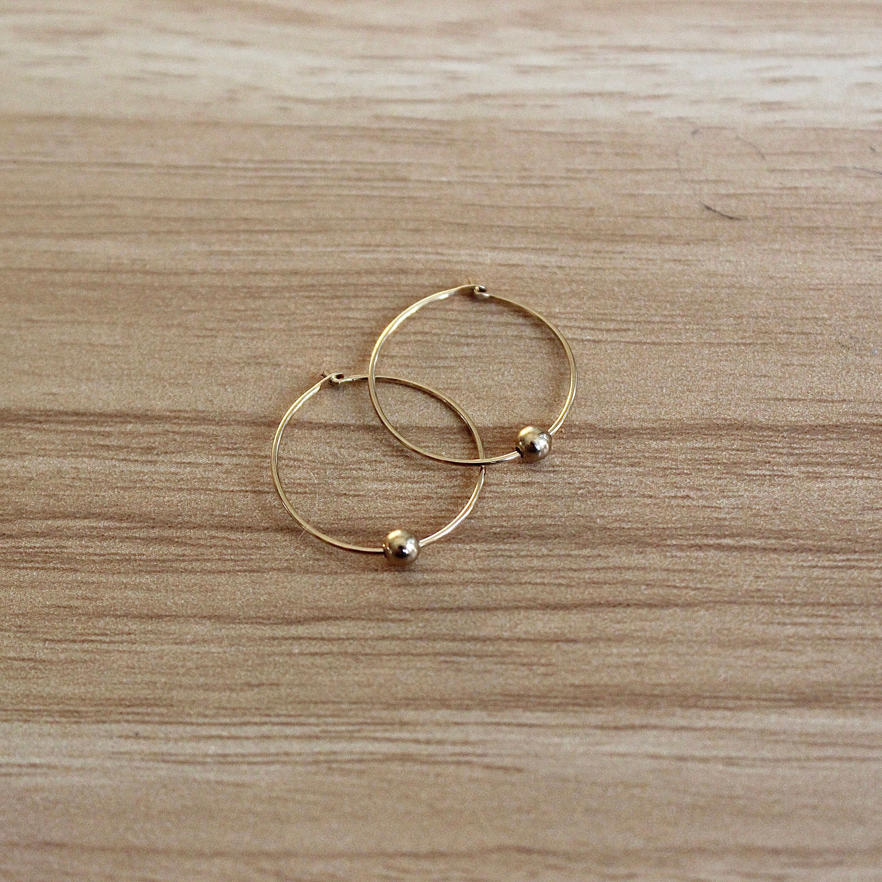Gold-tinted Hoop Earrings With Ball Vintage 925 Sterling