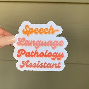 Sticker spraak-taal pathologie assistent | Retro toespraaksticker | SLP/SLPA-sticker voor laptop, koffiemok, notebook, telefoon, dagboek