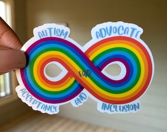 Autismus Akzeptanz Aufkleber: Regenbogen Unendlichkeits Symbol, Fürsprache & Inklusion
