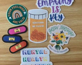 Mental Health Sticker Bundle: Laptop, Water Bottle, Journal Stickers