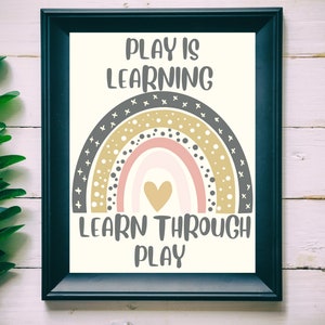 Play is Learning, Learn Through Play Speech Therapy Poster, Occupational Therapy Poster, Classroom Decor, Boho, Wall Art, Digital Printables