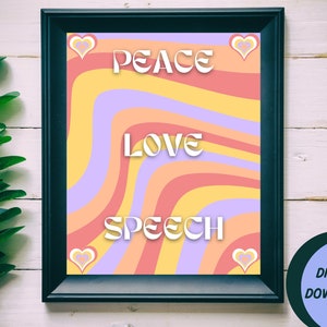 Peace, Love, Speech Therapy Poster | Pastel 70s Classroom Decor, Wall Art, Digital Printable, Speech-Language Pathologist, SpeechieBoutique