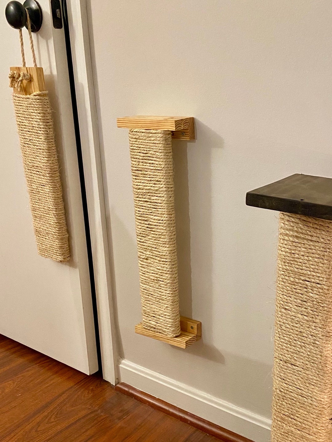Wall Mounted Cat Scratching Post, Handmade Cat Scratcher, Wood Cat