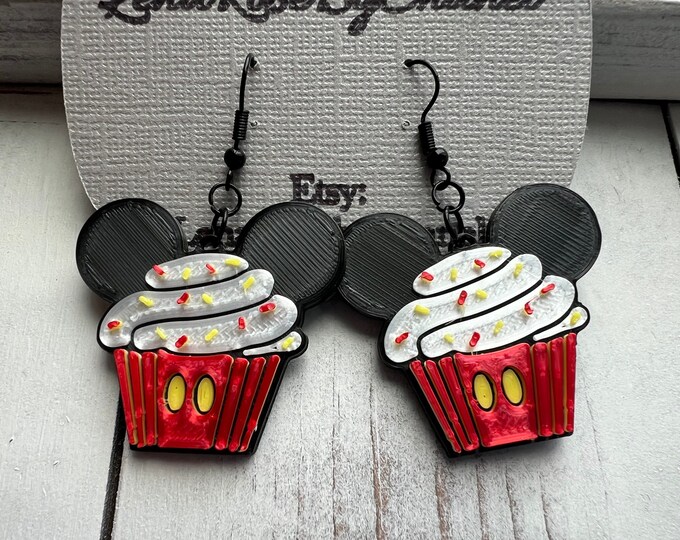 Mickey Mouse 3D Printed Birthday Cupcake Earrings Choose Your Colors 