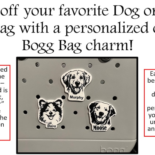 Custom Dog breed Bogg Bag charms, Dog Mom Bogg bag bits, Fur Baby, personalized with your dog's name, Black and white, 3D printed