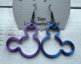 Mickey Mouse Silhouette Earrings, 2 customizable different colors on front and back, Disney Mickey Ears, World of Color, 3D Printed Earrings