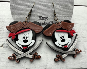 Mickey pirate with swords dangle earrings Disney Cruise pirate night Captain Hook 3D Printed Pirates of the Caribbean Jack sparrow Earrings