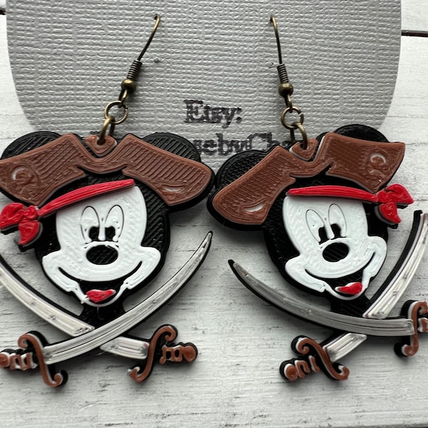 Mickey pirate with swords dangle earrings Disney Cruise pirate night Captain Hook 3D Printed Pirates of the Caribbean Jack sparrow Earrings