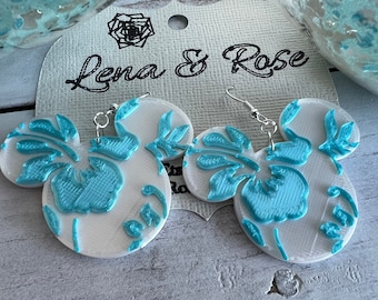 Tropische Blume 3D gedruckte Micky-Maus Ohrringe, Disney Urlaub, Moana, Hawaiianer, Aulani, Polynesier, Hibiskus Blume, Disney-Kreuzfahrt