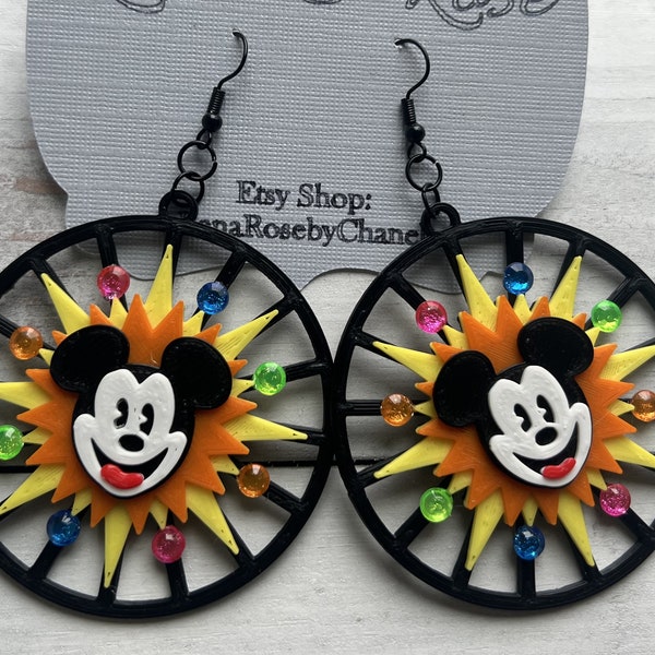 Mickey's Fun Wheel | Pixar Pal-A-Round | World of Color | 3D Printed | Earrings