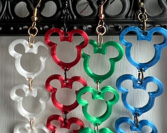 Pendientes de cadena colgante de Mickey de color sólido, silueta de Mickey, desplegable, cuenta de Mickey, colores personalizados, pendientes de temporada de Disney, impresos en 3D