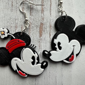 Classic Mickey and Minnie Dangle Earrings | Mickey Mouse | Minnie Mouse | Vintage Disney Earrings| Steamboat Willie | 3D Printed Jewelry