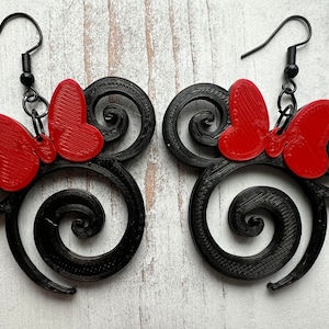 Minnie mouse spiral earrings, Mickey Earrings, Custom personalized colors, Mickey Minnie Ears, Disney Minnie dress up, 3D Printed earrings