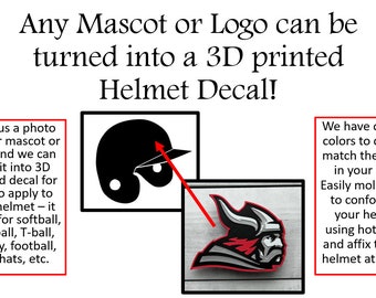 Custom 3D printed Helmet Decals, sports helmet charm, team logo, baseball, softball, sports team, athletics, personalized raised helmet logo