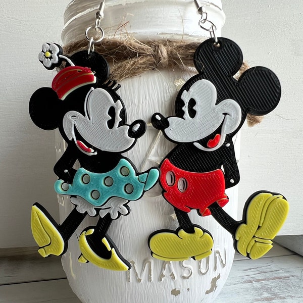 3D Printed Classic Mickey and Minnie Full Body Earrings | Mickey Mouse | Inspired Handmade Disney Earrings| Cartoon | 3D Printed Jewelry