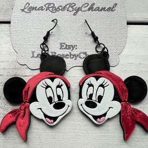 Minnie mouse pirate theme dangle earrings Disney Cruise pirate night Captain Hook Jack Sparrow Pirates of the Caribbean 3D Printed Earrings