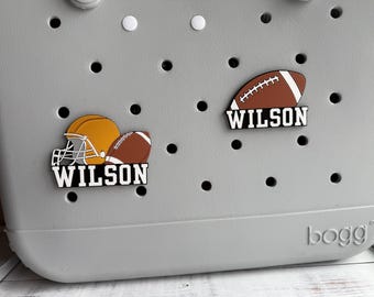 Personalized 3D printed Football Bogg Bag charms, Bogg bag bits, Bag Accessory, high school, college, school colors, player name, team name