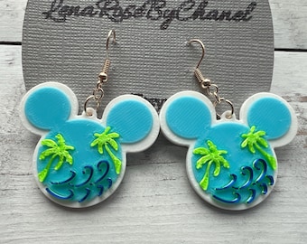 Palme 3D gedruckte tropische Ohrringe im Stil einer Micky-Maus-Insel, Disney-Kreuzfahrturlaub, Moana, Hawaiianer, Aulani, Polynesier, leicht