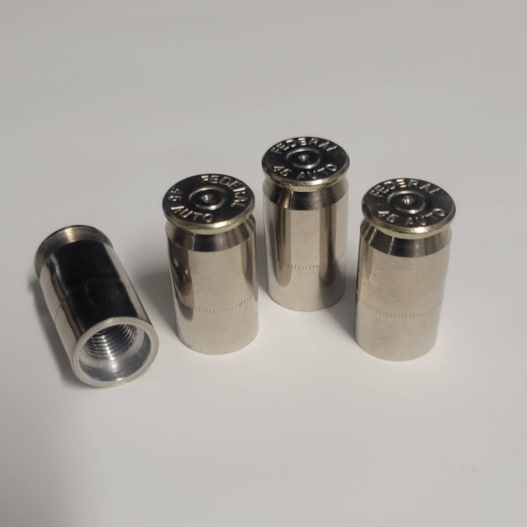 45 Caliber Nickel Bullet Casing Valve Stem Caps, Novelty Valve Caps