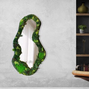 Preserved Moss Asymetrical Mirror, Real Moss Wavy Mirror, Reindeer Moss İrregular Mirror, Aesthetic Moss Wall Art Cloud Mirror image 2