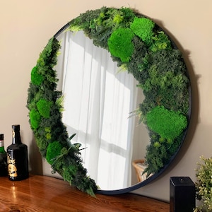 Preserved Moss Mirror, Real Moss Round Mirror, Living Moss Art, Eco Friendly Green Mirror, 24'' Moss Framed Large Mirror, Unique Xmas Gift image 2