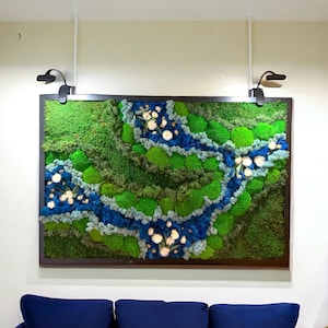 LED Lighted Preserved Moss Wall Art: Framed Floral Moss Hanging