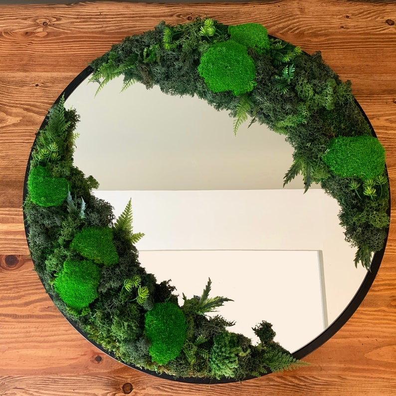 Preserved Moss Mirror, Real Moss Round Mirror, Living Moss Art, Eco Friendly Green Mirror, 24'' Moss Framed Large Mirror, Unique Xmas Gift image 4