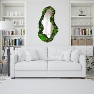 Preserved Moss Asymetrical Mirror, Real Moss Wavy Mirror, Reindeer Moss İrregular Mirror, Aesthetic Moss Wall Art Cloud Mirror image 6