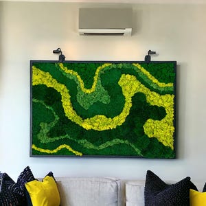 Preserved Moss Wall Art, LED Lighted Moss Wall Hanging, Led Lights 100% Real Framed Moss Art, XXL Green Wall Art