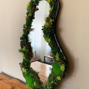 Preserved Moss Asymetrical Mirror, Real Moss Wavy Mirror, Reindeer Moss İrregular Mirror, Aesthetic Moss Wall Art Cloud Mirror image 5