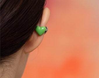 Clips para las orejas de diamante de amor de doble cara, clips para los oídos de color macron simples, clips para los oídos para el corazón individuales